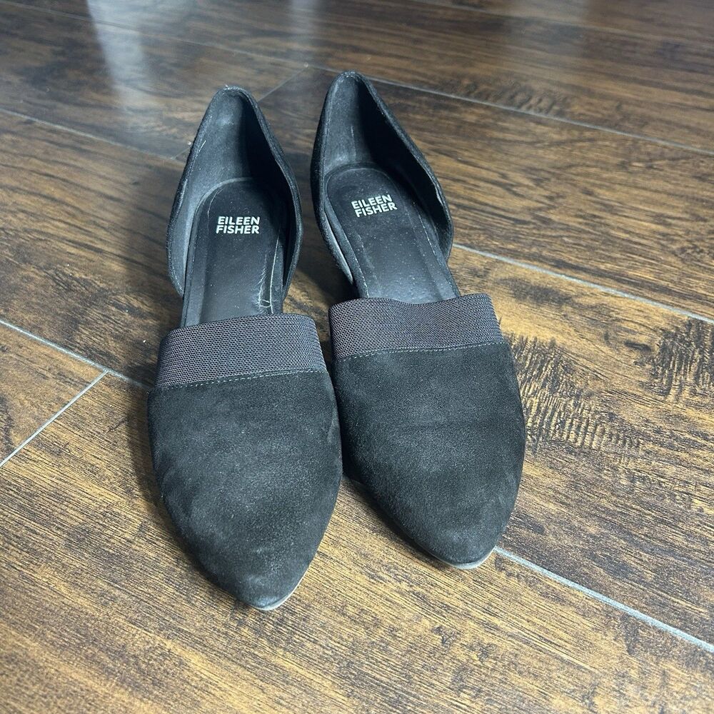 Eileen Fisher Hilly Black Suede D’Orsay Low Wedge Pumps Size 8.5 Classic Modern